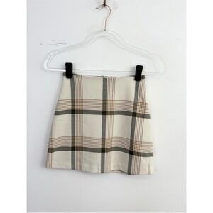 Wilfred by Aritzia Plaid Mini Skirt Cream Brown Check Size 00